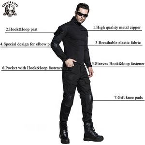 Uniforme de Combate Táctico BDU, Traje de Caza con Protectores de Rodilla y Codo, Camisa y Pantalones Tácticos Negros - Product Image 3