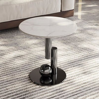 Table basse ronde pliable moderne avec plateau en marbre blanc, base en métal poli, accent sphérique réglable pour salon