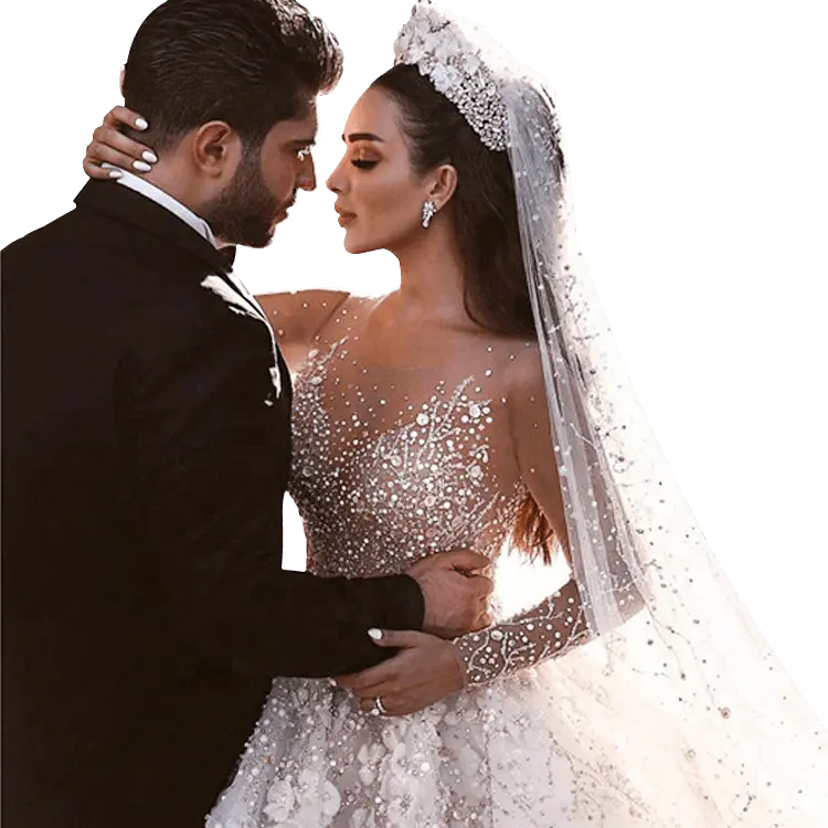 High-end Ultrathin Long Sleeve Dubai Wedding Gown 3D Lace Flower Ball Gown Wedding Dress