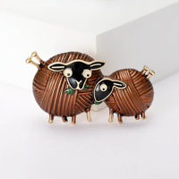 Broche double en forme de mouton avec texture boule de laine et faces émaillées pour manteaux et cardigans pour femmes, 27x46mm, 4 couleurs