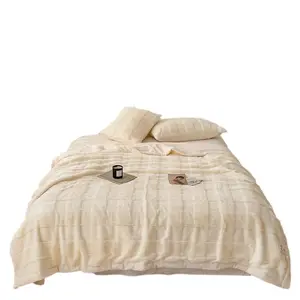 厂家直销兔毛毯加厚格子款式超柔软舒适兔绒床毯