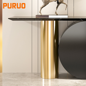 Table de console en acier inoxydable et bois, top en marbre avec miroir, style indien classique, basse so puuo