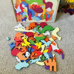 Ages 4-6 3D Wooden Animal City Cartoon Jigsaw Early Education Puzzle Toy For Kids