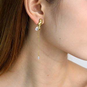 Waterproof Women's Stainless Steel Gold Plated Drop Earrings with Crystal Tassel <b>Chain</b> - Product Image 3
