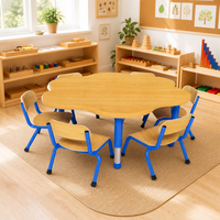 Ensemble table et chaises en forme de fleur pour enfants, 1 table et 6 chaises, 7 pièces, plateau en bois, cadre en métal bleu, pour maternelle, école maternelle, garderie
