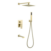 Ensemble de douche encastré classique mural noir avec pommeau de douche en céramique brossée et acier inoxydable doré pour hôtels et appartements