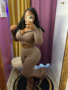 Conjunto de ropa deportiva Vintage de otoño 2025 para mujer, venta al por mayor, sudadera recortada de algodón con cremallera larga, pantalones acampanados ajustados de cintura alta, conjunto de <span class=keywords><strong>2</strong></span> piezas - Product Image 3