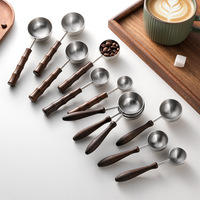 Ensemble de cuillères doseuses rétro en acier inoxydable 304 avec manche en bois et segments en bambou, capacité de 5 à 30 ml, pour café/lait/thé et pâtisserie