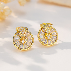 Geometric Zircon <b>Stud</b> <b>Earrings</b> Gold Round <b>Crystal</b> Inlay Claw Setting For Women Anniversary Jewelry EDB 007 - Product Image 1