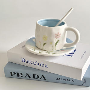 Ensemble tasse et soucoupe en céramique coréenne, peint à la main, pour café et thé de l'après-midi, qualité supérieure - Product Image 4