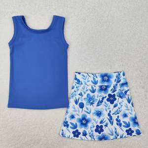Ensemble de yoga pour enfants, design boutique, sans manches, couleur unie, haut, jupe fleurie, pantalon, vêtements de yoga pour filles - Product Image 2
