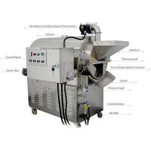 50Kg/Hour Cocoa Bean Nut Roasting Machine Lpg Style Peanut Roaster Machine