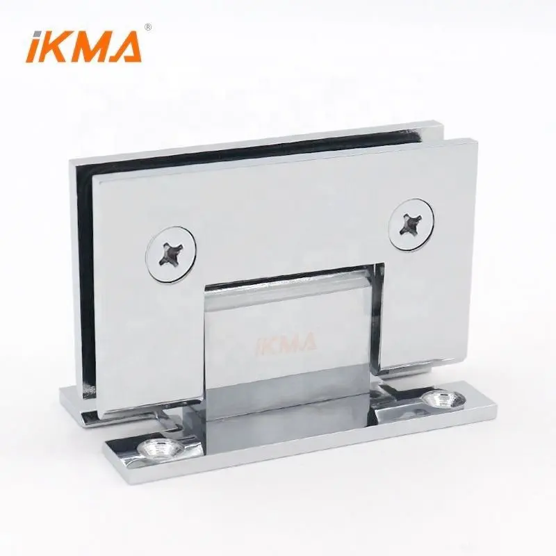 IKMA Supplier 90 degree chrome solid brass spring pivot wall mounting framed 10mm 3/8" glass shower door h plate hinge