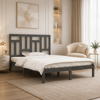 Cadre de lit moderne en bois de pin massif sans matelas gris 200x200 cm avec rangement gain de place