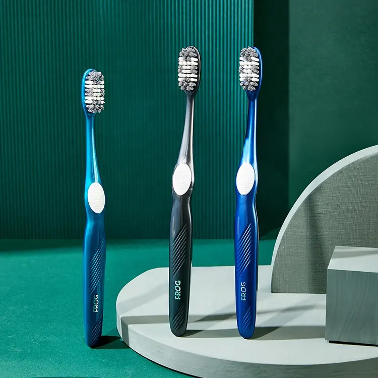 FROG滑り止めハンドルカスタム歯ブラシ歯科用卸売プラスチック歯ブラシ