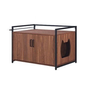 Panca per bagno privacy in legno con struttura in ferro di forma personalizzata mobili nascosti custodia per lettiera per gatti, casa per gatti in ferro di legno - Product Image 1