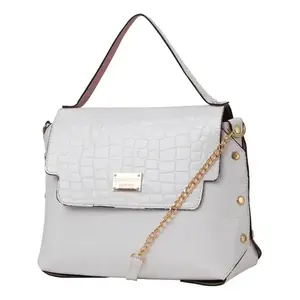 Bolso de Compras para Mujer Fana Jacoba, Color Blanco, con Patrón de Cocodrilo, Tamaño Mediano, Asa Superior, Cierre de Broche, Microfibra Vegana, Cuero Sintético - Product Image 4
