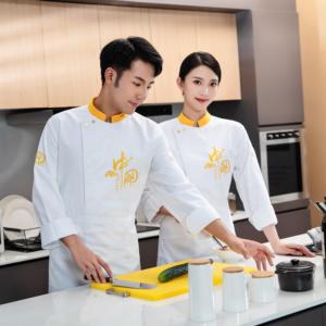 Seco absorbente de sudor a prueba de aceite de manga larga estilo chino ropa blanca vestido uniforme para Chia tienda de comida uniforme de <span class=keywords><strong>Chef</strong></span> italiano - Product Image 6