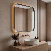 Espejo de Baño LED Inteligente Cuadrado con Retroiluminación, Función Antivaho y Control Táctil Impermeable, Apto para Uso en Hoteles y Hogares