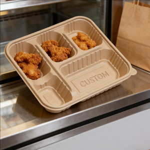 Boîtes alimentaires jetables en papier kraft 24oz à 5 compartiments, boîte à charcuterie ronde de 280 mm pour restaurant, OEM ODM Eco - Product Image 3