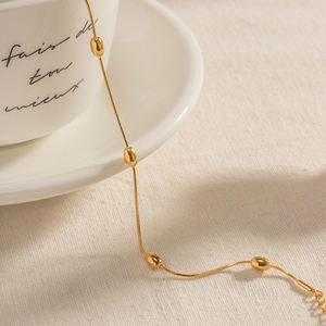 नई आगमन 18 K गोल्ड लगाए स्टेनलेस स्टील श्रृंखला पायल गहने अंडाकार मोती पायल महिलाओं के लिए - Product Image 4