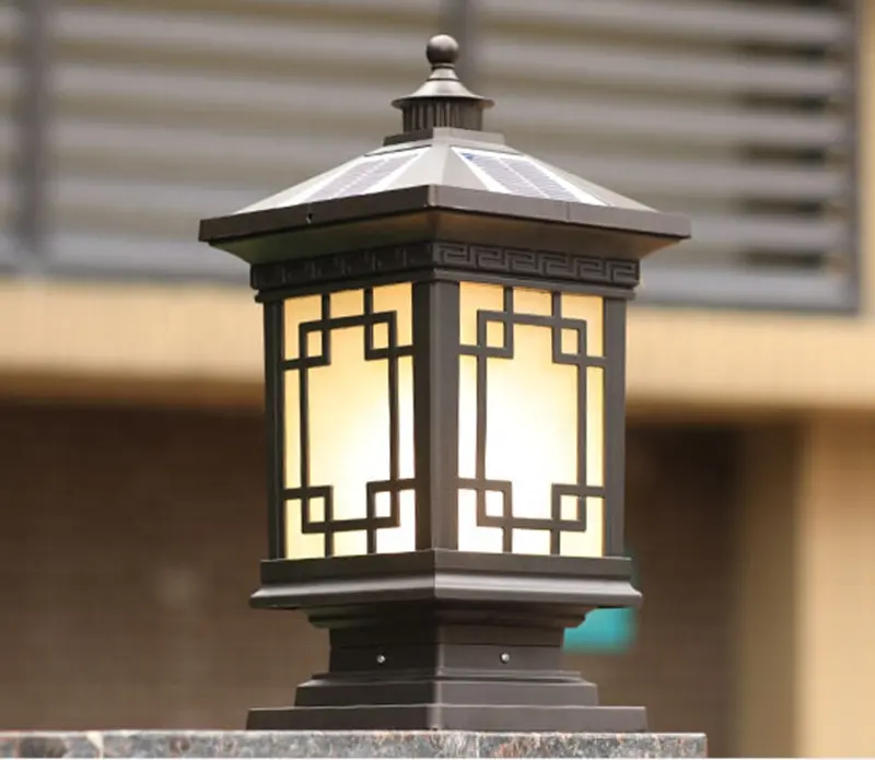 New chinese style stigma solar lights waterproof door post outdoor wall light villa gate garden pillar post door pier wall lamp