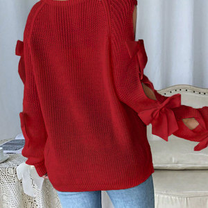 เสื้อสเวตเตอร์ไหมพรมแขนยาวทรงหลวม คอทรงกลม ประดับโบว์ แฟชั่นสำหรับผู้หญิง คอลเลคชั่นใหม่ประจำฤดูใบไม้ร่วง - Product Image 5