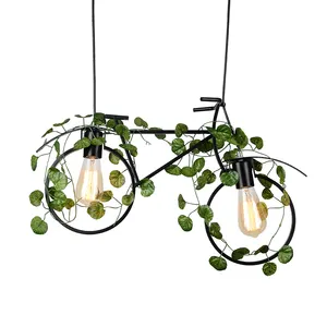 Bicycle shape indoor living black iron chandelier hanging plant lamp 3d led modern decorative ceiling plant pendant light