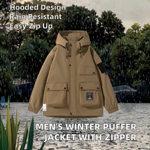 Chaqueta de Invierno Casual para Hombre 2025, Impermeable, con Capucha, Estilo Bomber, Cierre de Cremallera, Tallas Grandes, Transpirable, 100% Personalizable - Product Image 2