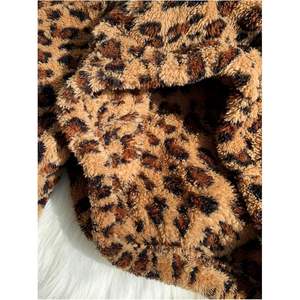 Sweat-shirt personnalisé pour femme en polaire motif léopard, col montant semi-zippé, manches longues, coupe courte, avec poche, anti-boulochage, effet duveteux - Product Image 1