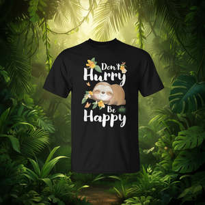 Camiseta con cita floral 'Be Happy' y diseño de perezoso sonriente - Product Image 3