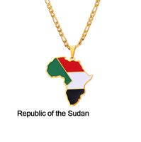 Collier pendentif en acier inoxydable émaillé avec carte du continent africain et drapeau national de la République du Soudan, cadeau souvenir patriotique