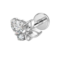 Lotus Manufacturer Vente en gros Bijoux d'oreille en titane pour piercing cartilage hélix, forme papillon cœur, avec moissanite et finition poli miroir