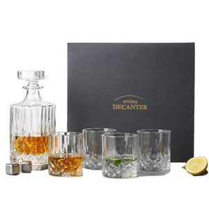 Wholesale Custom Whiskey Decanter Gift Box Glass Decanter & Whiskey Glasses Set Whiskey Decanter Set With 4 Glasses and <b>Stopper</b> - Product Image 1