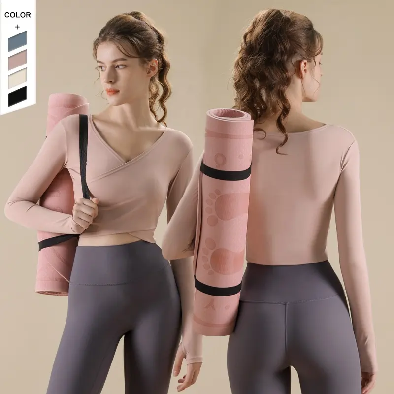 New High-end V-neck Yoga Suit Cover Up Pilates Exercise Slimming Long Sleeved Fitness Top For Women