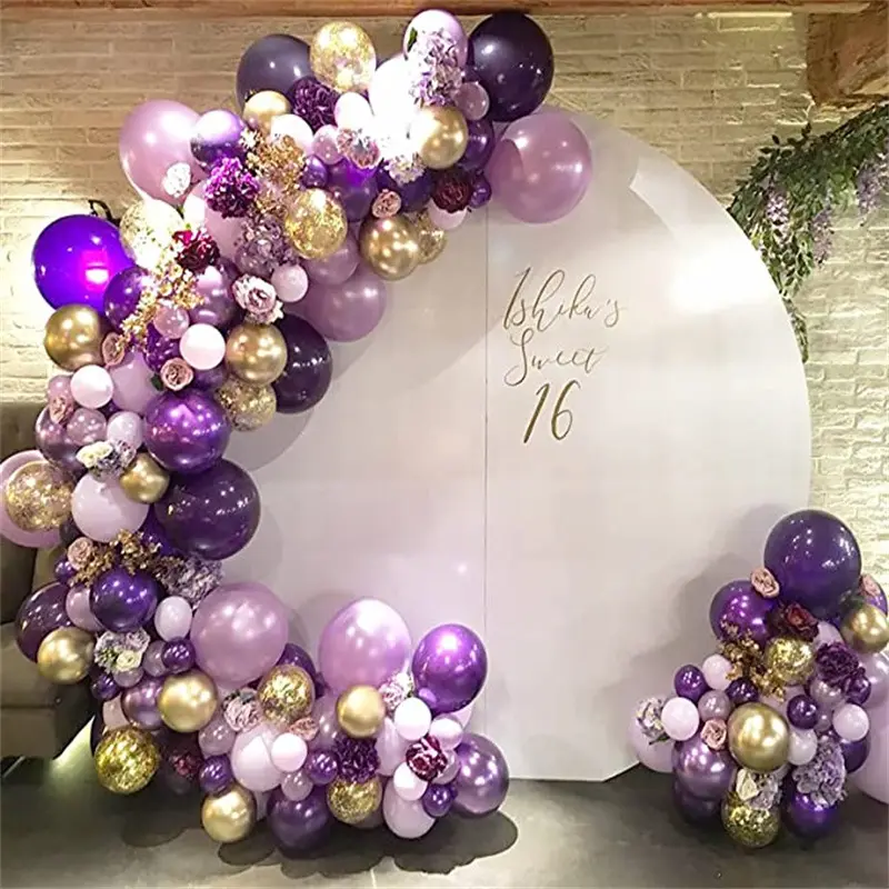 Matte Purple Metallic Purple Light Purple Gold Confetti Latex Balloons Arch For Birthday Wedding Party Supplies