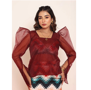 Top en organza pour femmes, élégant, transparent, pour soirée, chic, tendance, mode estivale, vêtements décontractés - Product Image 1