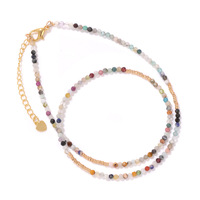 Collier ras du cou délicat en perles de verre facettées avec accent de perles dorées de 2 mm, plus de 20 couleurs, fermoir cœur noir, rouge rubis, pour superposition, OEM