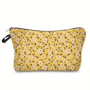 Nueva Bolsa de Maquillaje Cosmética Portátil Reutilizable con Estampado de Flores de Margarita, Personalizada, Duradera, de Poliéster, con Cierre y Plegable - Product Image 3
