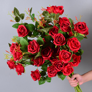 Vino rojo <span class=keywords><strong>serie</strong></span> tema flor artificial boda Hotel diseño plomo arreglo floral Rosa flor material decoración del hogar - Product Image 2