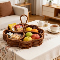 Panier de rangement en PP imitation rotin à quatre compartiments, en forme de fleur, pour fruits, noix, pique-nique, maison, salon, et comme séparateur de collations