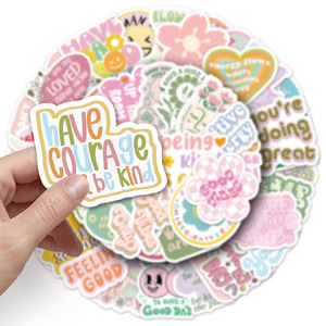 50 cái ấm màu hồng PVC truyền cảm hứng Sticker được loại động lực báo giá trong phim hoạt hình phong cách lòng tốt và sự ấm áp khuyến khích - Product Image 5