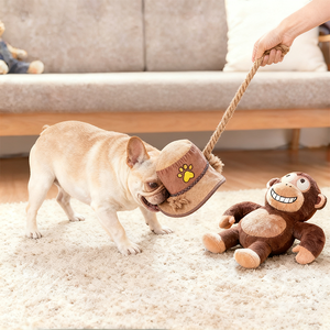 Giocattolo per Cani a Forma di Cappello da Cowboy e Scimmia, Peluche con Corda per Masticare e Giocare, Giocattolo Squeaky Interattivo - Product Image 4