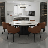 Table à manger moderne en marbre avec plateau tournant, base cylindrique, ensemble de 8 chaises en cuir, meubles de salle à manger