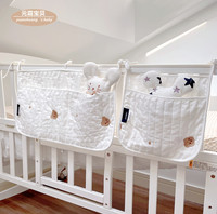 Style coréen matelassé pur coton broderie lit de bébé sac de rangement suspendu nouveau-né poussette Solution de rangement fournitures pour bébé