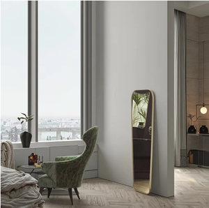 Specchio decorativo del pavimento dello specchio della parete di disegno dorato del bordo di forma irregolare minimalista moderno del metallo - Product Image 6