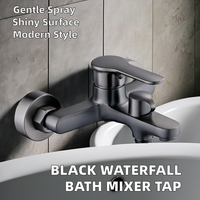 Robinet de bain douche en laiton à poignée unique Finition grise Pistolet Mélangeur de cascade mural Baignoire de salle de bain souple Noyau de valve en céramique