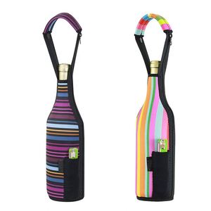Neoprene Wine <b>Bottle</b> Cooler Bag with Two Zippers Single 750ml Champagne <b>Bottle</b> Cover Sleeve Handle Opener Pocket - Product Image 5