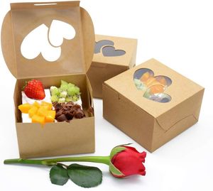 Scatole per Pasticceria di San Valentino, Scatole Kraft con Finestra a Doppio Cuore, Confezioni Regalo per Matrimoni, per Pasticcini e Sandwich - Product Image 1