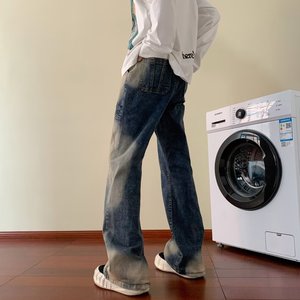 Jeans de Mezclilla Retro Lavados con Estilo Americano para Hombre, Estilo Hip Hop, Casuales, Transpirables, Ligeros, Holgados, Ajustados y Largos - Product Image 4
